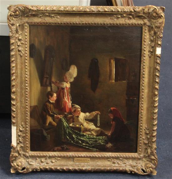 Thomas Webster RA (1800-1886) Raiding the wardrobe 16 x 13.75in.